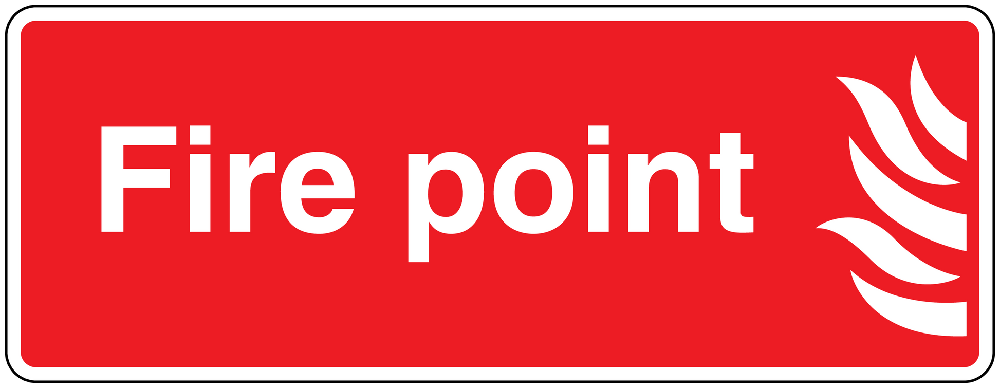 Red fire point sticker with white text and flame icon, bordered in white