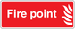 Red fire point sticker with white text and flame icon, bordered in white