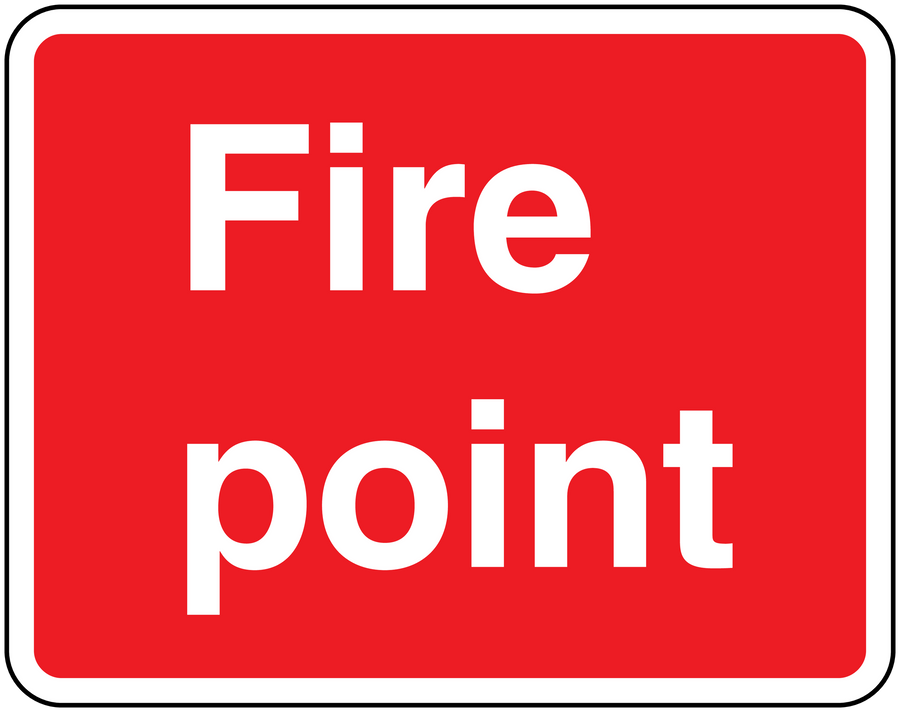 Fire point text sticker with red background and white border, featuring white “Fire point” text