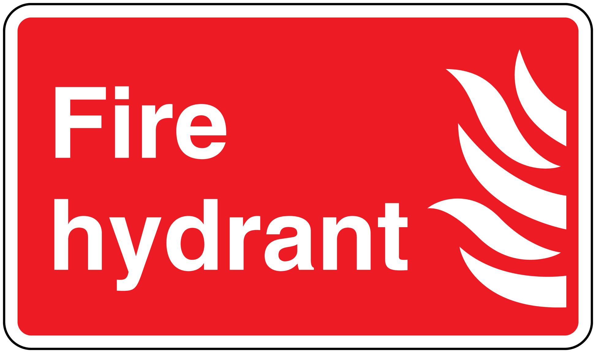 Fire hydrant sticker with red background, white text 'Fire hydrant' and flame icon