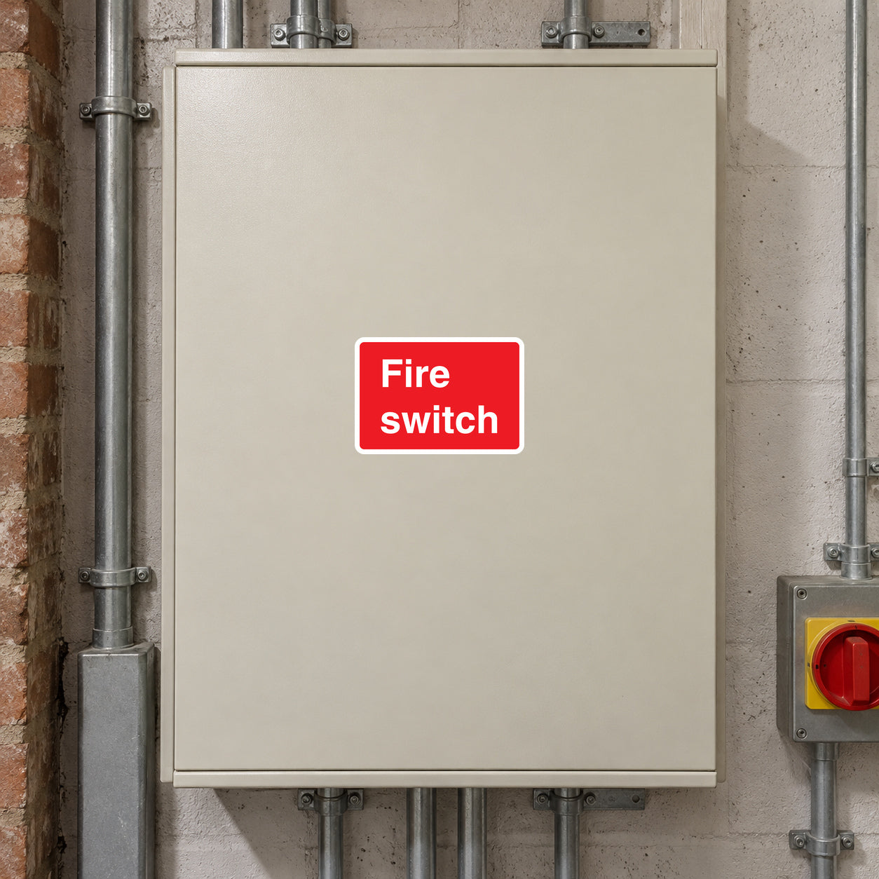 Red and white 'Fire switch' phone sticker