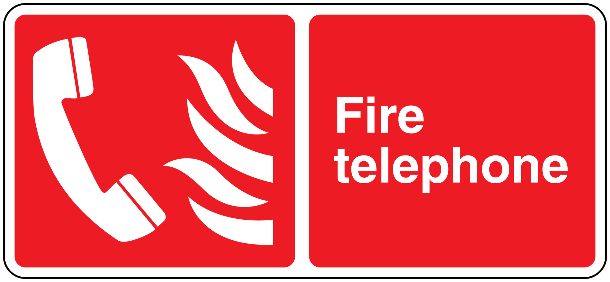 Red fire telephone sticker with white icon and text