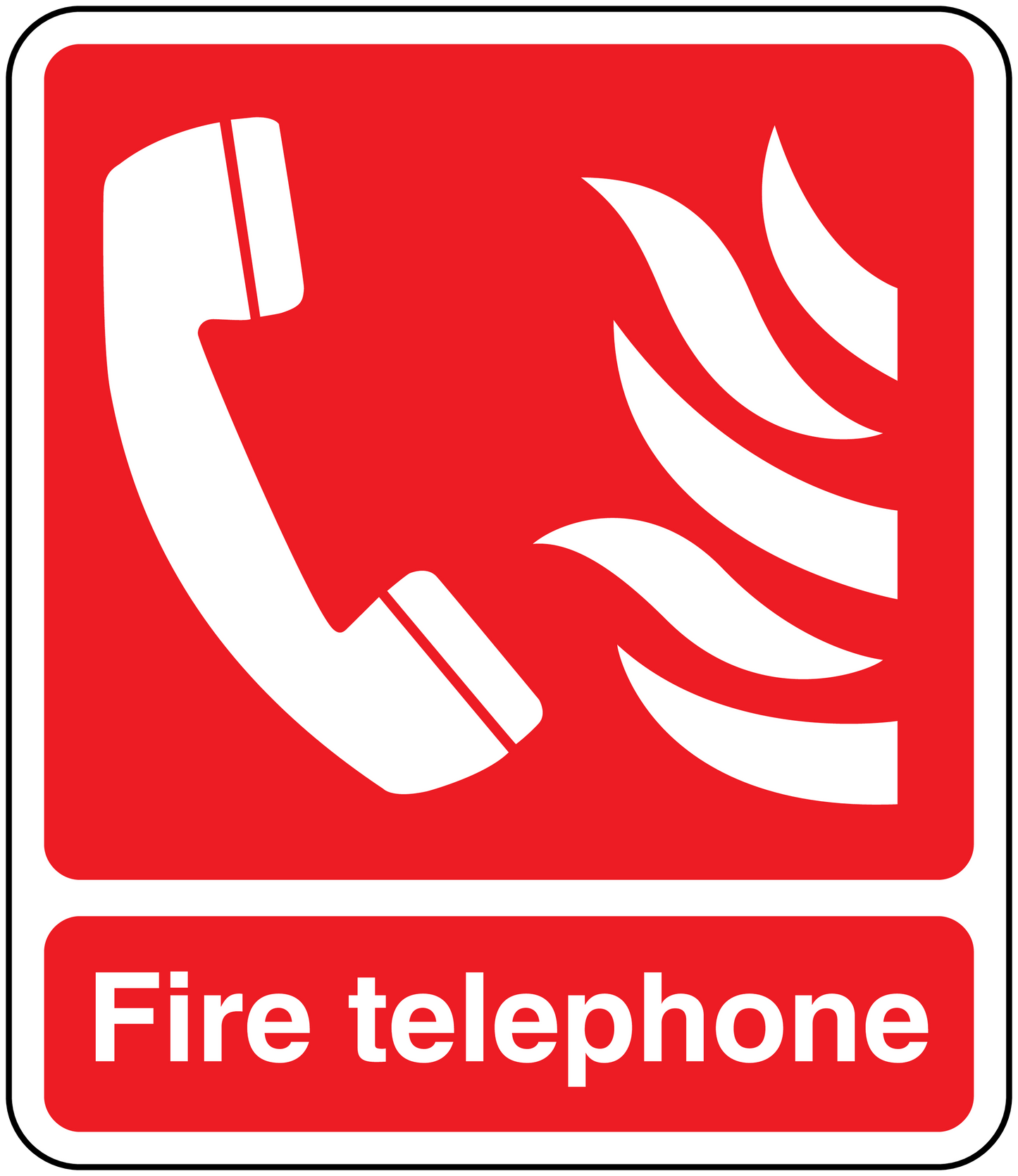 Red and white fire telephone sticker with white phone and flame icons