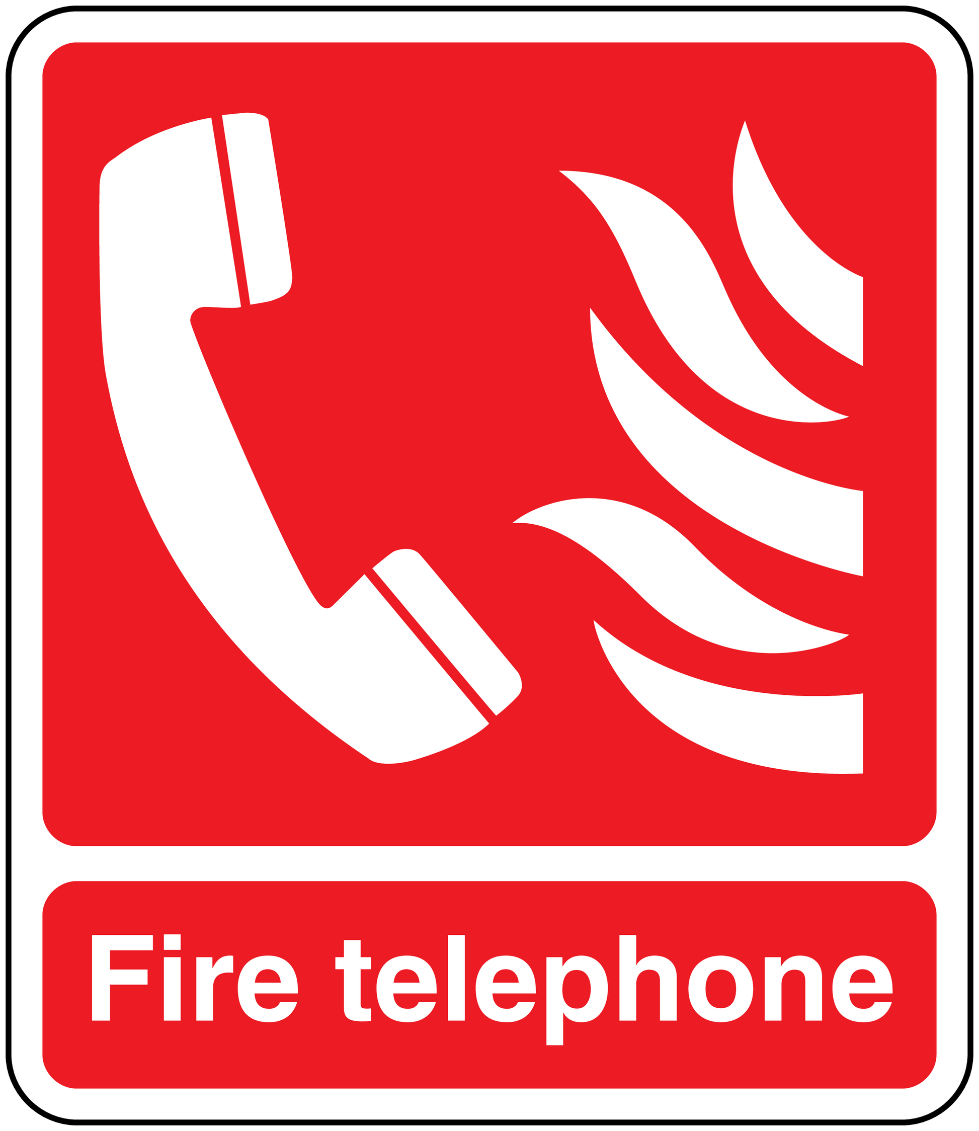 Red and white fire telephone sticker with white phone and flame icons