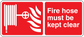 Red fire hose must be kept clear warning sticker with fire icon and flames