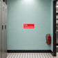 Fire extinguisher safety sticker, red with white text label