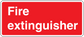 Fire extinguisher safety sticker, red with white text "Fire extinguisher"