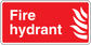 Fire hydrant safety sticker, red with white “Fire hydrant” text, flame icon, rounded border