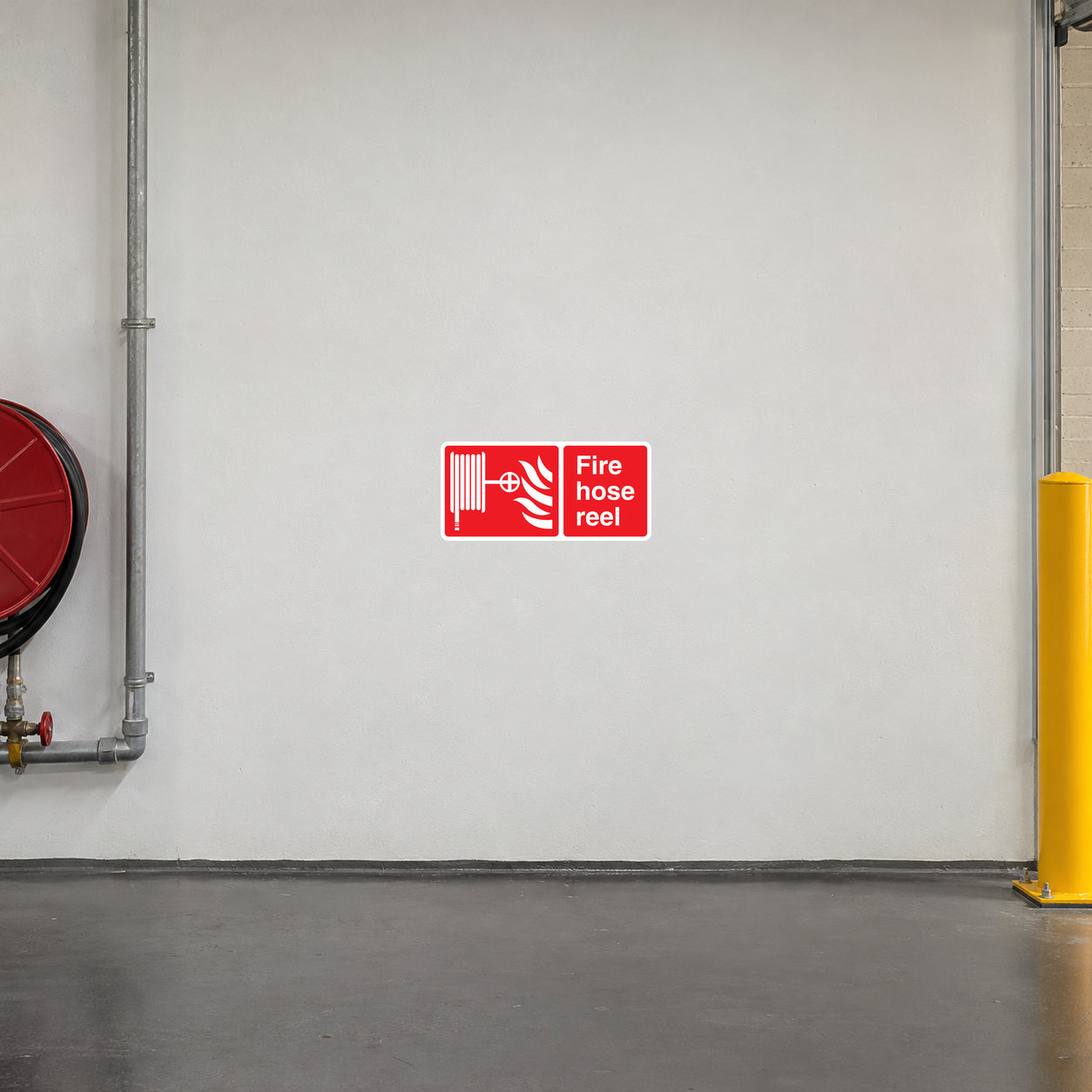 Fire hose reel sticker with red reel icon and white “Fire hose reel” text