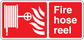 Red fire hose reel sticker with white icons and 'Fire hose reel' text.
