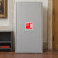 Red and white 'Fire plan' emergency sticker, rectangular label.