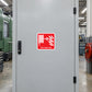 Square fire hose reel sticker with red hose reel icon and 'Fire hose reel' text