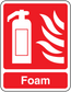 Red foam sticker with white fire symbol and Foam text label