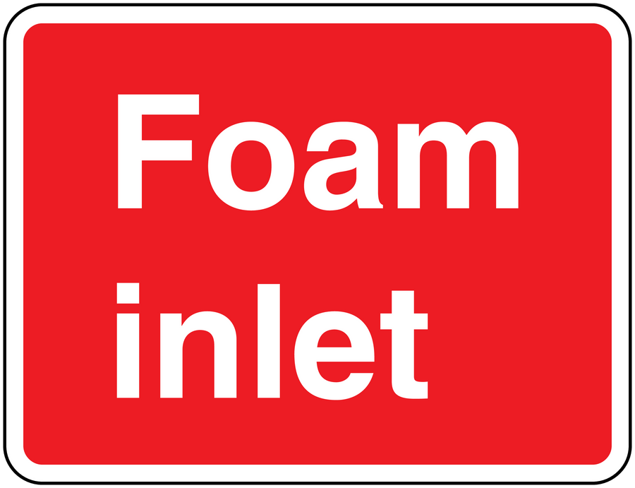 Fire foam inlet sticker, red rectangle with white border and "Foam inlet" text