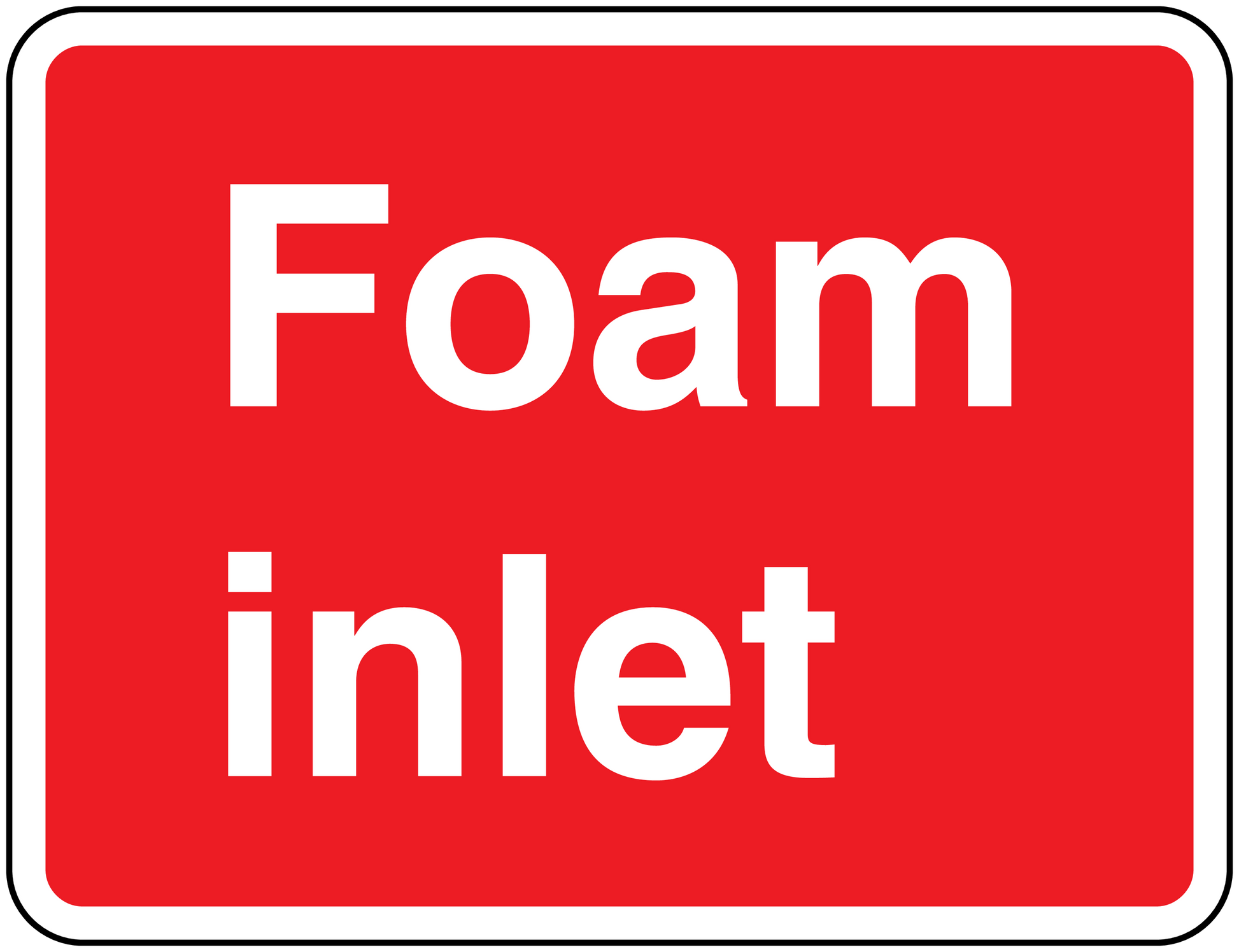 Fire foam inlet sticker, red rectangle with white border and "Foam inlet" text