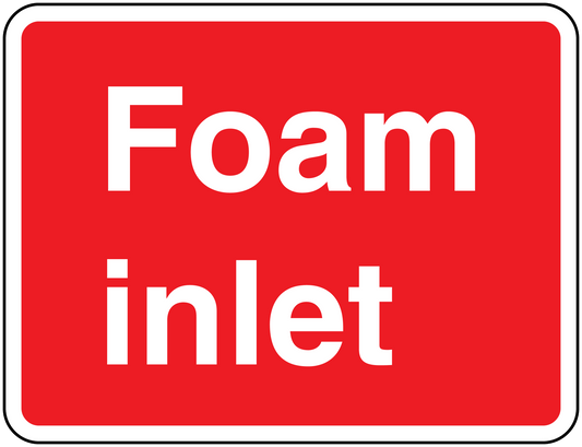 Fire foam inlet sticker, red rectangle with white border and "Foam inlet" text