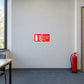 Fire safety sticker with red extinguisher icon and text “For use on any fire”