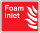 Foam inlet sticker with red background, white text, and flame icon