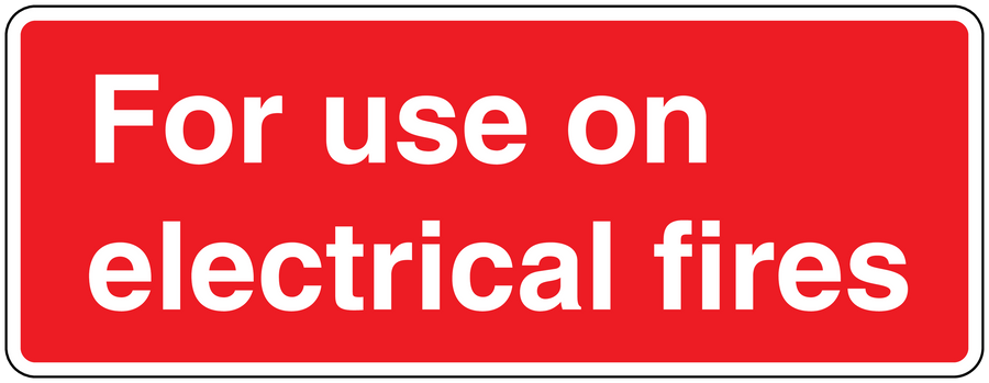 Red sticker with white text: For use on electrical fires
