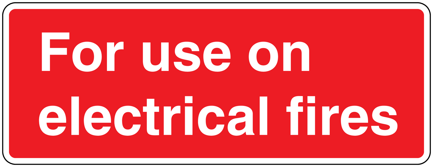 Red sticker with white text: For use on electrical fires