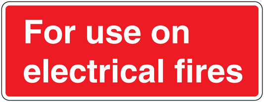 Red sticker with white text: For use on electrical fires