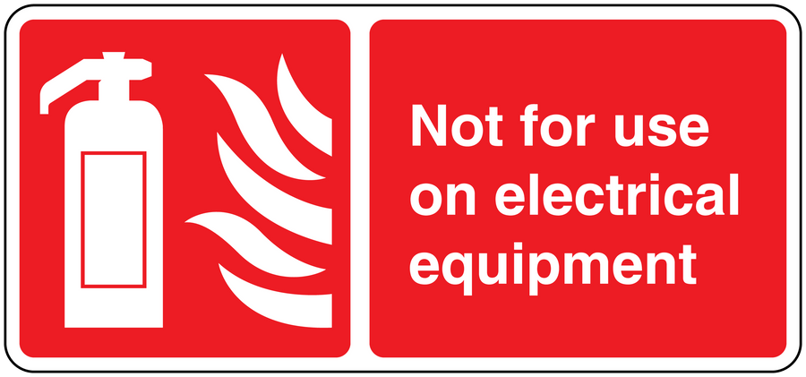 Safety warning sticker: red with white icon and 'Not for use on electrical equipment' text