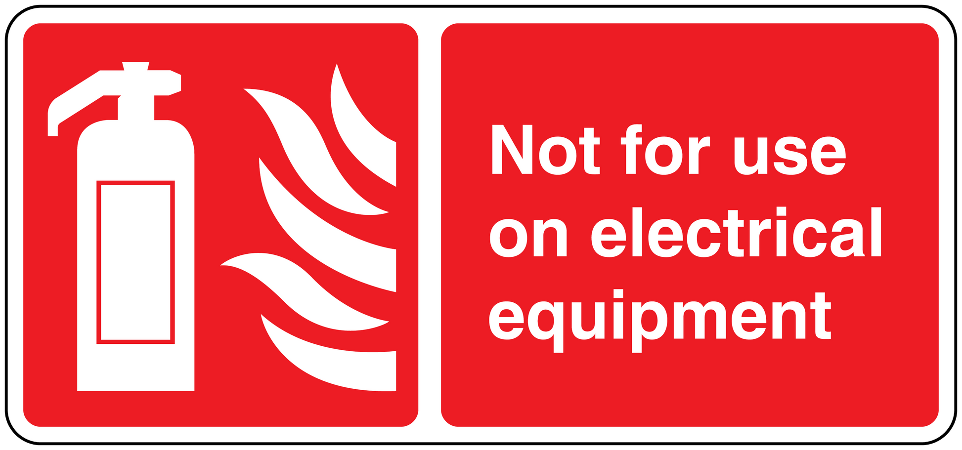 Safety warning sticker: red with white icon and 'Not for use on electrical equipment' text
