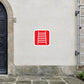 Fire ladder safety sticker with red rounded square and white ladder icon