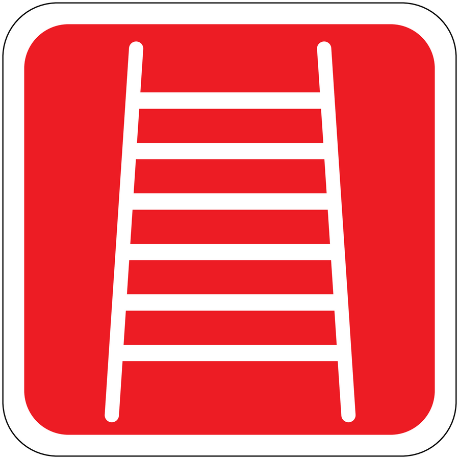 Fire ladder icon sticker with red square background and white ladder lines