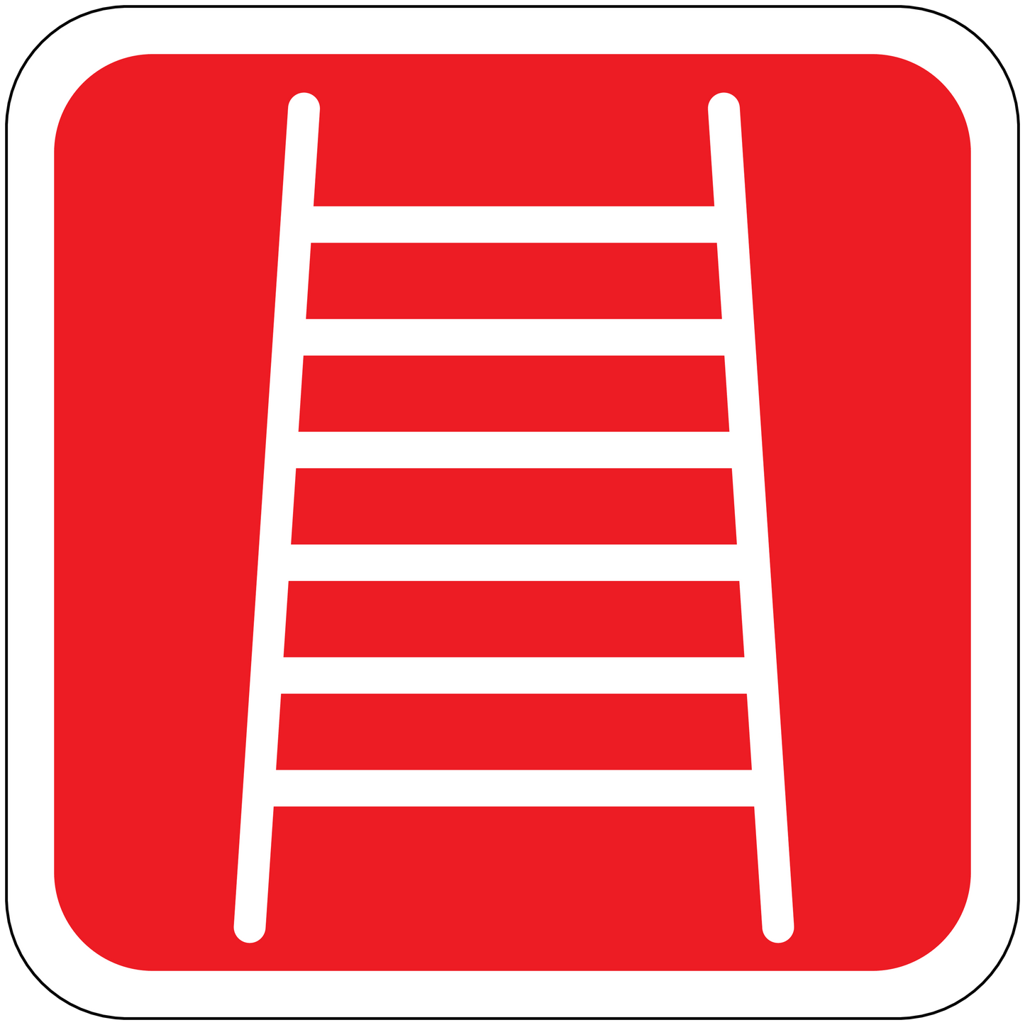 Fire ladder icon sticker with red square background and white ladder lines