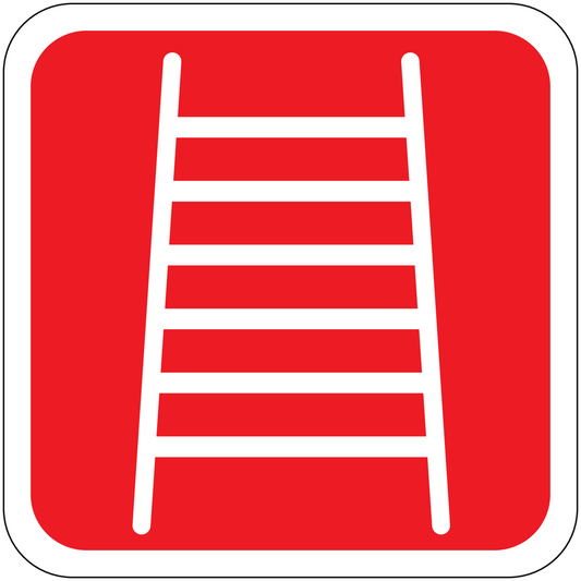 Fire ladder icon sticker with red square background and white ladder lines