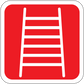 Fire ladder icon sticker with red square background and white ladder lines