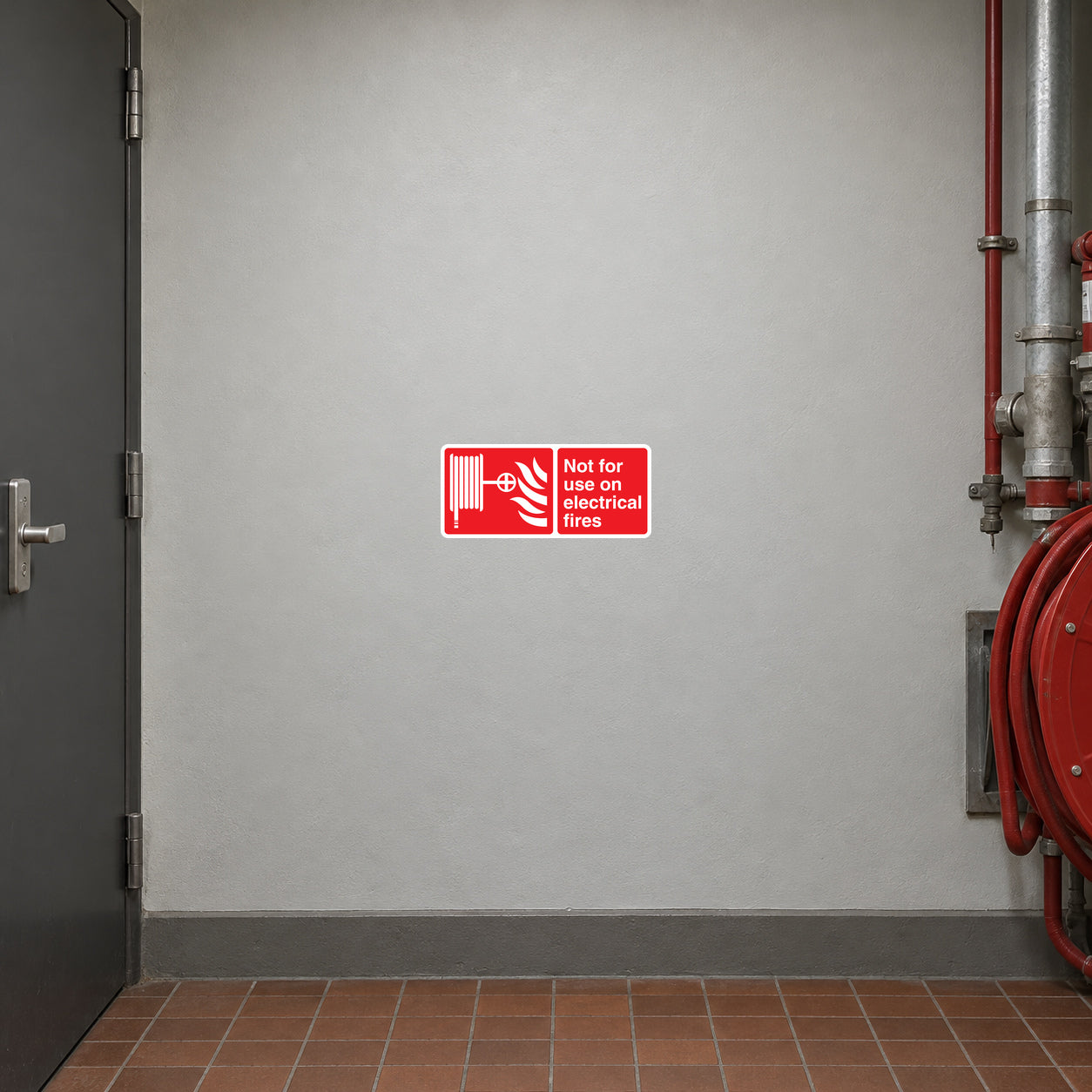 Red warning sticker with white text: Not for use on electrical fires