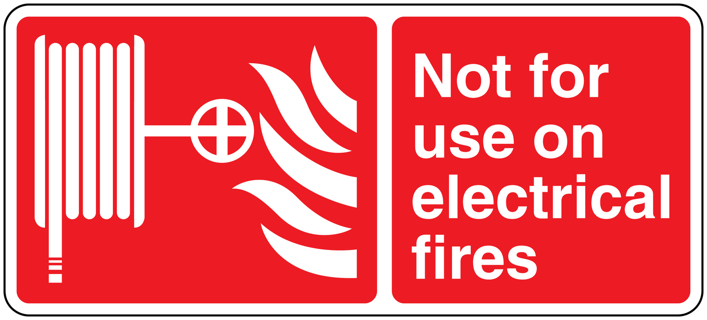 Red safety sticker with fire icon and text: Not for use on electrical fires