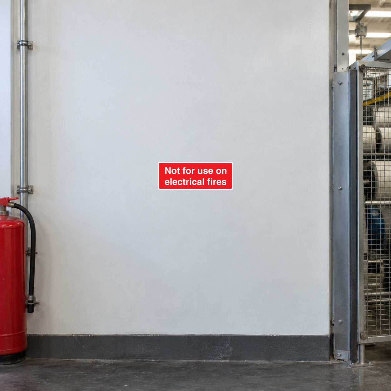 Safety sticker reading 'Not for use on electrical fires' on red background.