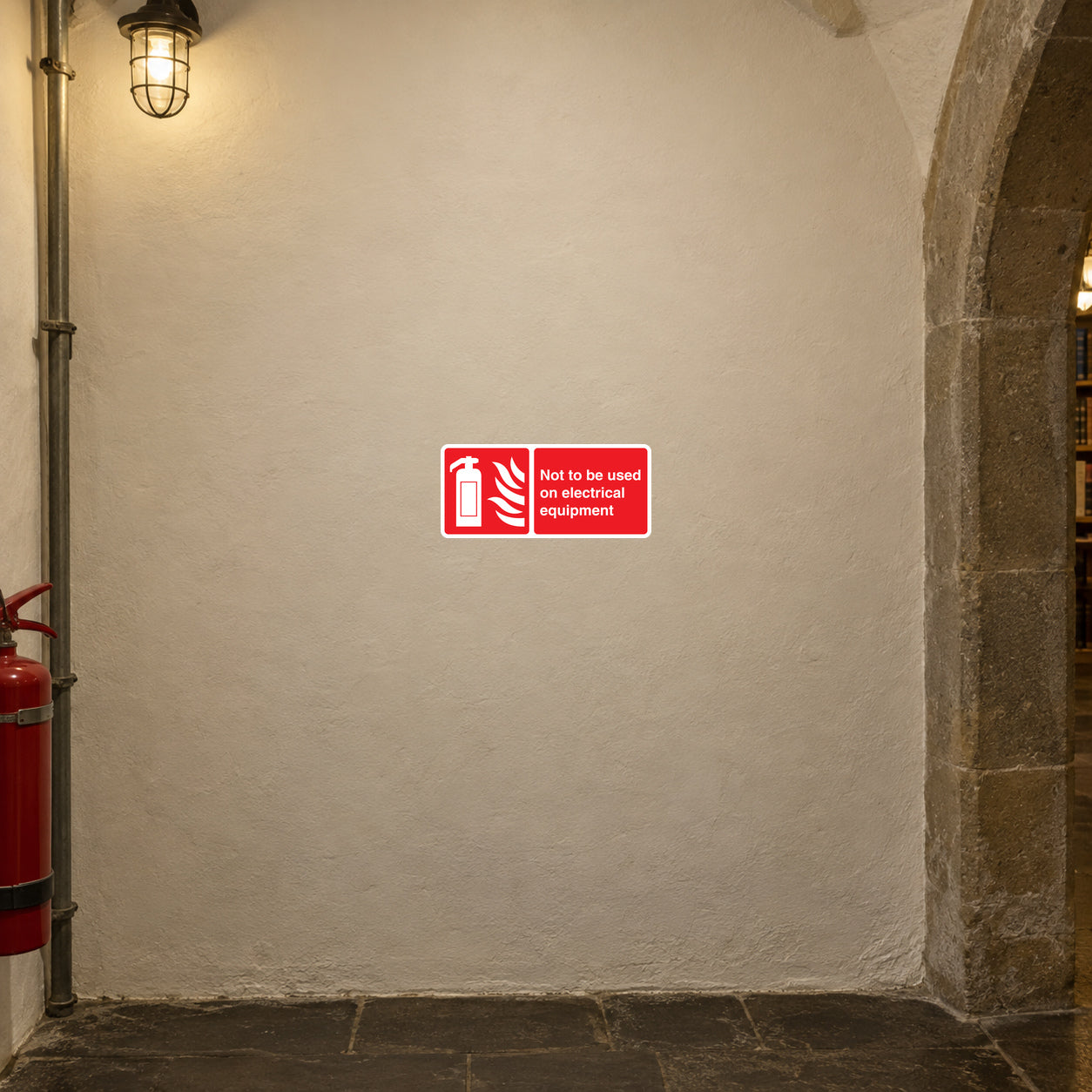 Red and white safety sign vinyl sticker: Not to be used on electrical equipment.