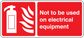 Red electrical safety vinyl sticker with white fire extinguisher icon and warning text
