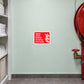 Red hose safety sticker with white text and flame icon