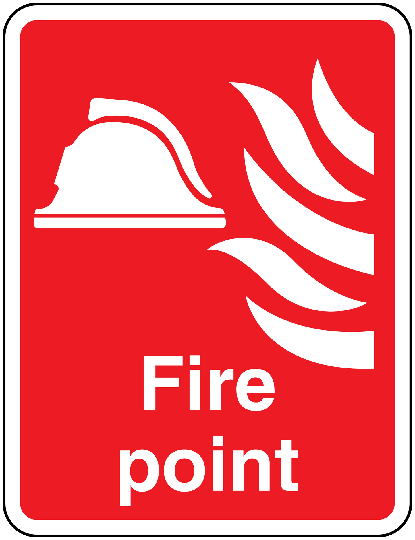Red Fire Point sticker, white fire icon and 'Fire point' text