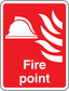Red Fire Point sticker, white fire icon and 'Fire point' text