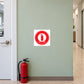 Fire extinguisher color code sticker: white square with red circle and extinguisher icon