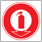 Fire extinguisher color code sticker with red circle and extinguisher icon