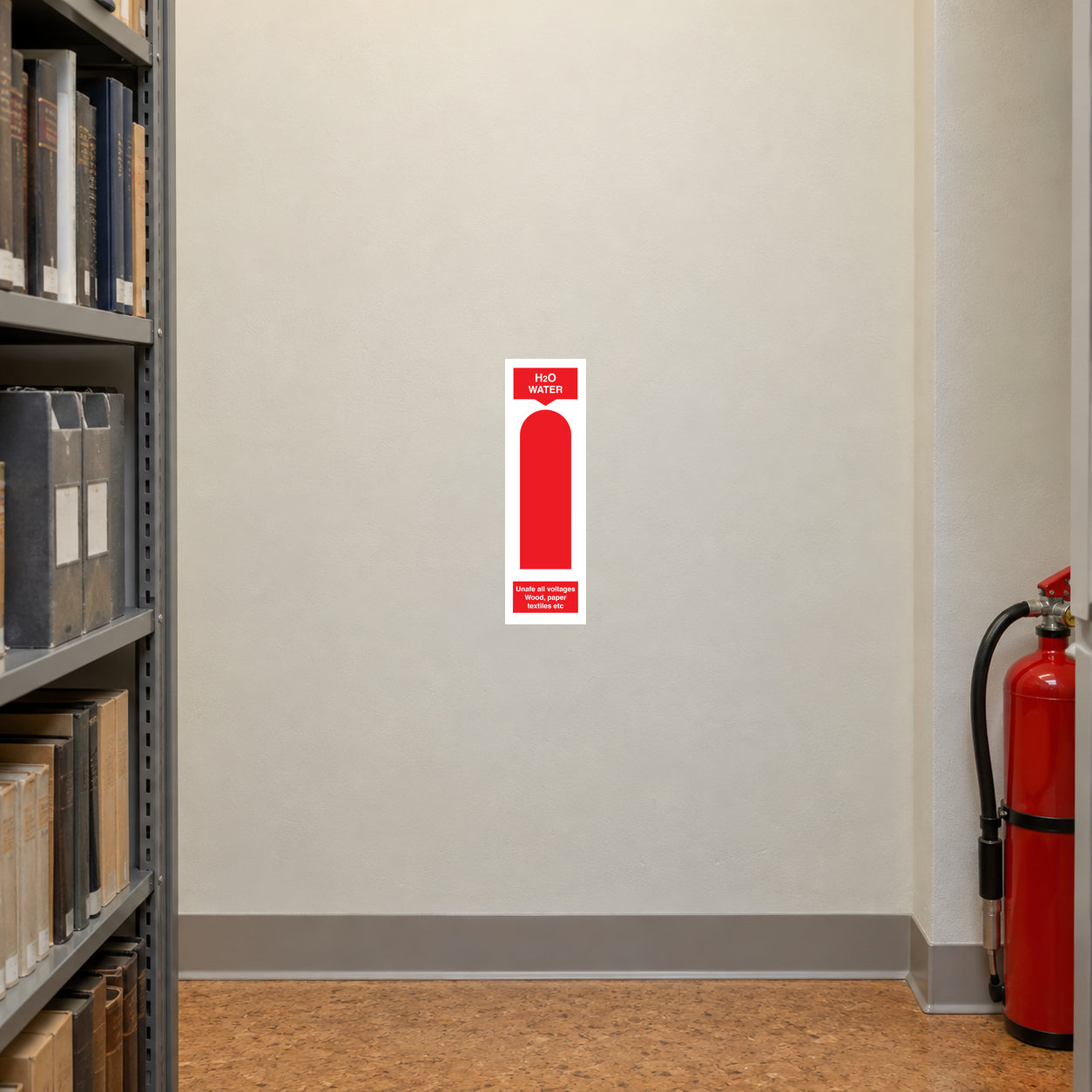 Red and white H2O WATER fire extinguisher sticker label