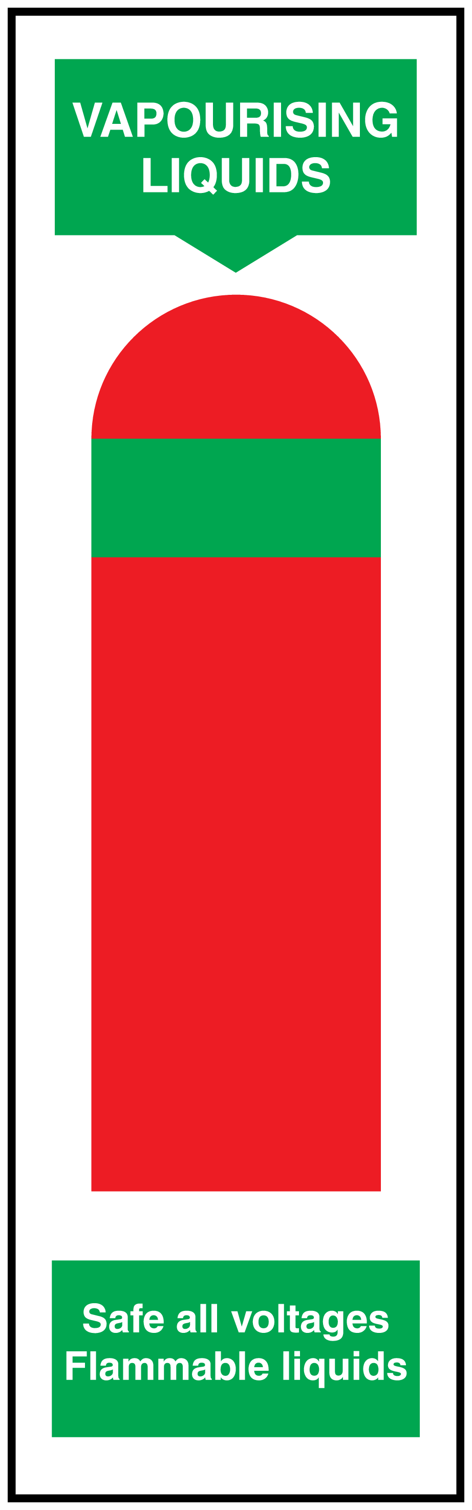 Hazard label sticker for Vapourising Liquids with red cylinder icon and safety text