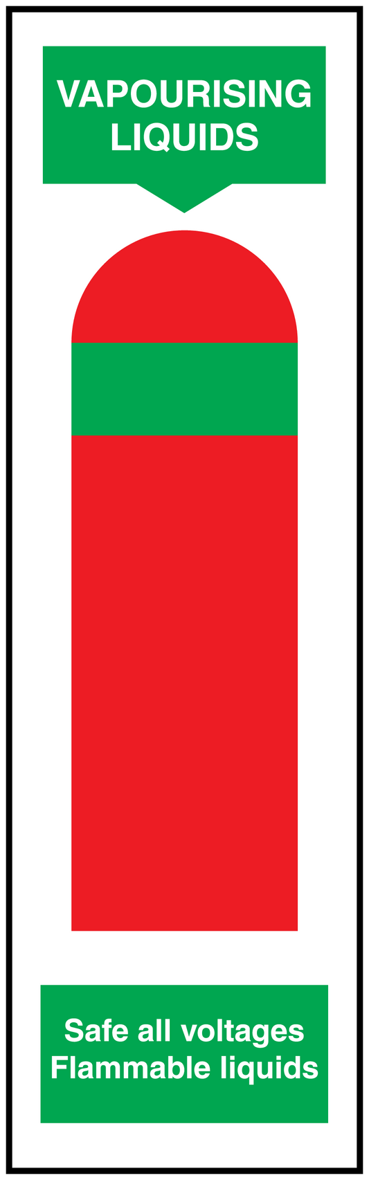 Hazard label sticker for Vapourising Liquids with red cylinder icon and safety text