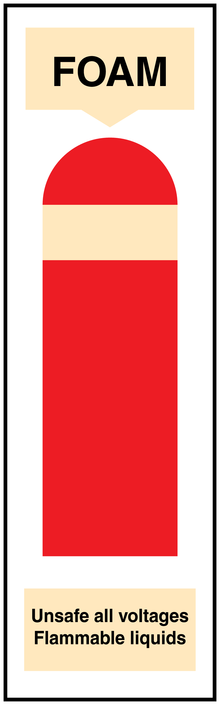 Foam fire extinguisher sticker with FOAM label and red-and-cream hazard stripes