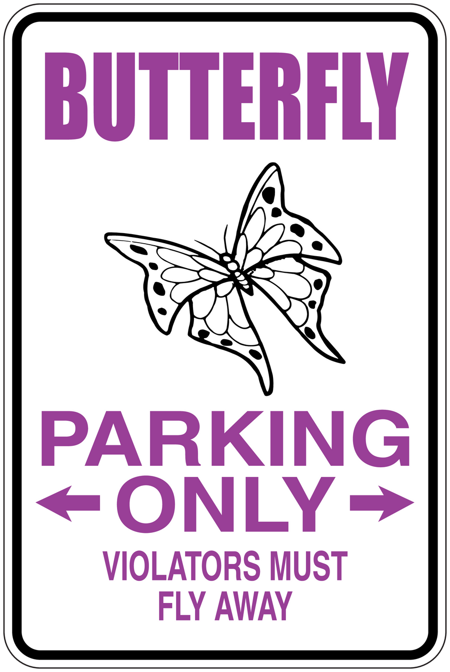 Butterfly parking-only sticker with butterfly icon and purple Parking Only text
