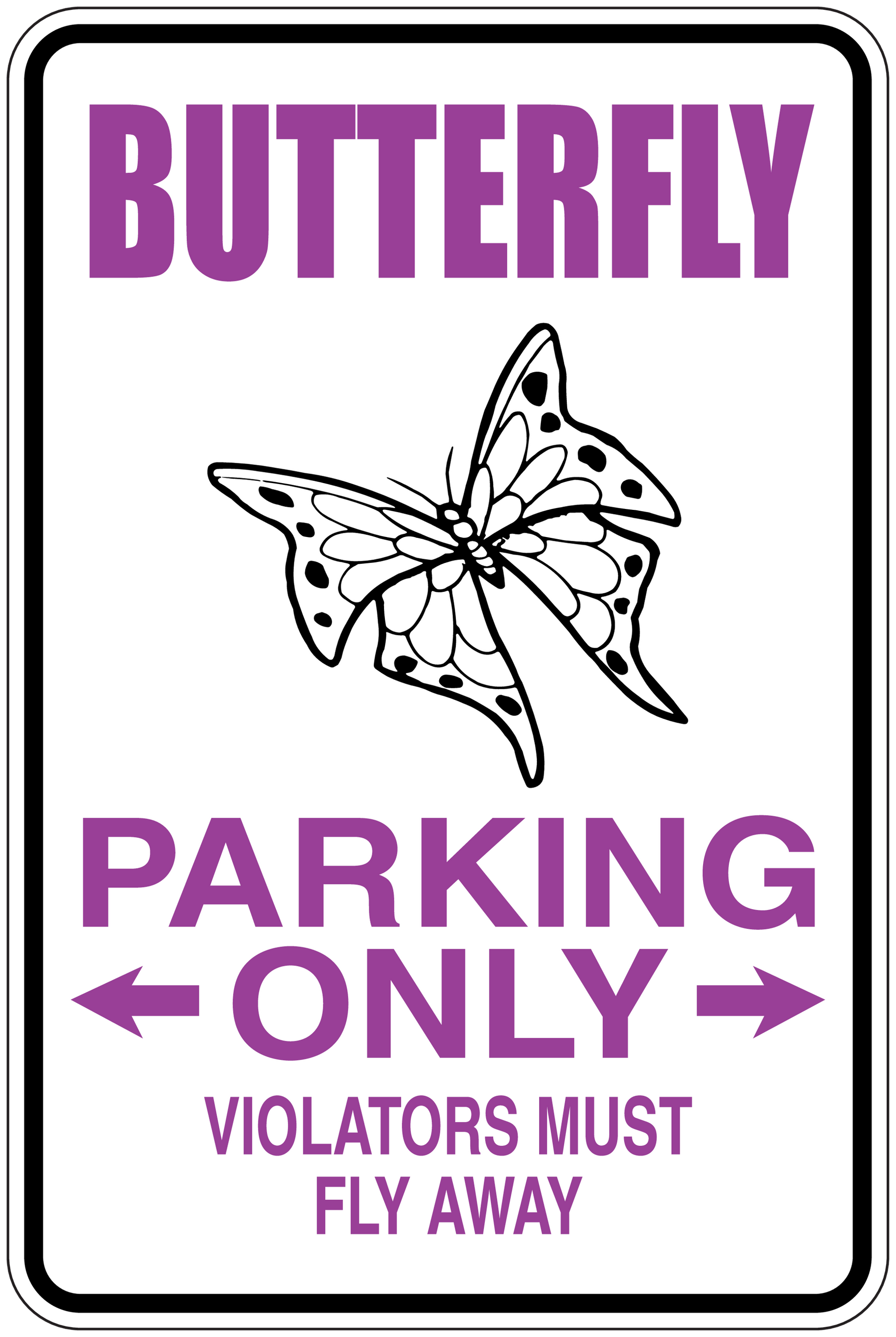 Butterfly parking-only sticker with butterfly icon and purple Parking Only text