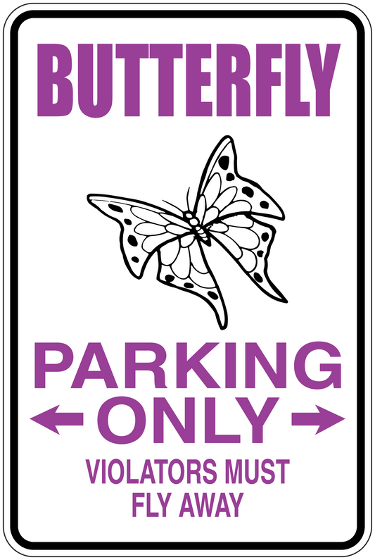 Butterfly parking-only sticker with butterfly icon and purple Parking Only text
