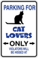 Cat lovers parking sticker with black cat silhouette and blue 'ONLY' warning text